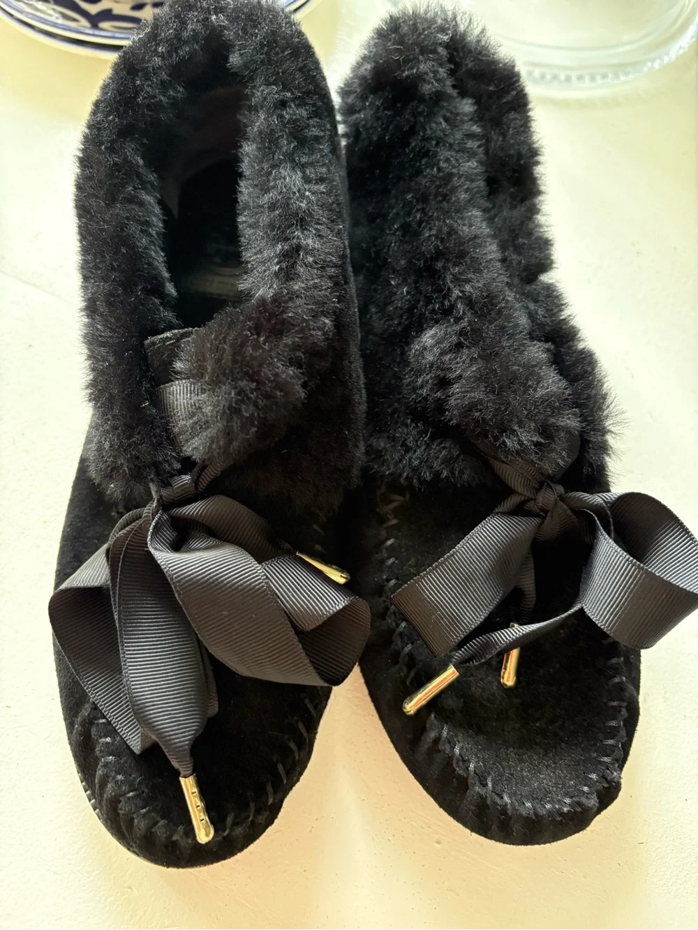Tory Burch Black Fur-Trim Ankle Booties with Gold Logo